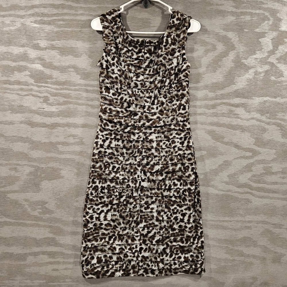 Adrianna Papell SZ 8 Bodycon Leopard Print V-Neck Sleeveless Evening Dress - Picture 3 of 11